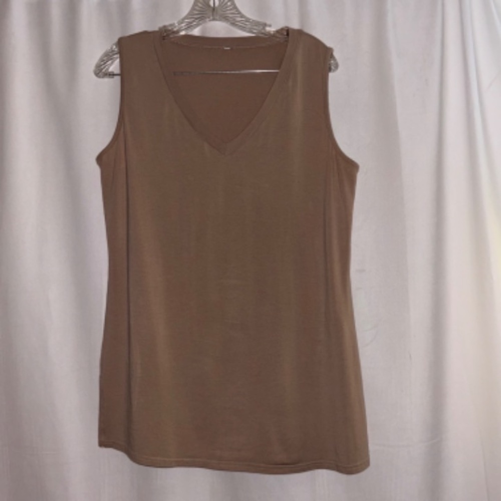 Beige/tan women’s super soft v neck tank top size L